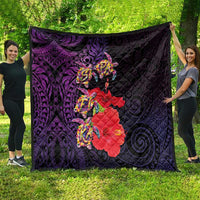 Pasifika Festival Quilt Plumeria Turtles with Hibiscus - Polynesian Art Tattoo Purple Color LT03 - Polynesian Pride