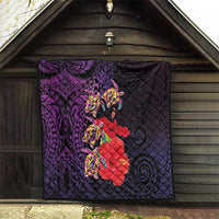 Pasifika Festival Quilt Plumeria Turtles with Hibiscus - Polynesian Art Tattoo Purple Color LT03 - Polynesian Pride