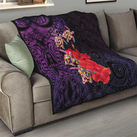 Pasifika Festival Quilt Plumeria Turtles with Hibiscus - Polynesian Art Tattoo Purple Color LT03 - Polynesian Pride