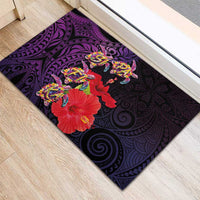 Pasifika Festival Rubber Doormat Plumeria Turtles with Hibiscus - Polynesian Art Tattoo Purple Color LT03 - Polynesian Pride