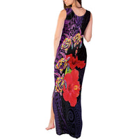 Pasifika Festival Tank Maxi Dress Plumeria Turtles with Hibiscus - Polynesian Art Tattoo Purple Color LT03 - Polynesian Pride