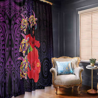 Pasifika Festival Window Curtain Plumeria Turtles with Hibiscus - Polynesian Art Tattoo Purple Color LT03 - Polynesian Pride