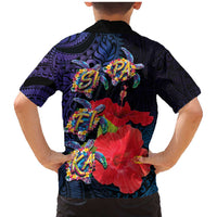 Pasifika Festival Family Matching Mermaid Dress and Hawaiian Shirt Plumeria Turtles with Hibiscus - Polynesian Art Tattoo Dark Navy Color LT03 - Polynesian Pride
