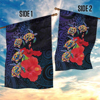 Pasifika Festival Garden Flag Plumeria Turtles with Hibiscus - Polynesian Art Tattoo Dark Navy Color LT03 - Polynesian Pride
