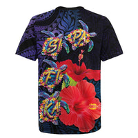 Pasifika Festival Rugby Jersey Plumeria Turtles with Hibiscus - Polynesian Art Tattoo Dark Navy Color LT03 - Polynesian Pride