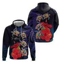 Pasifika Festival Zip Hoodie Plumeria Turtles with Hibiscus - Polynesian Art Tattoo Dark Navy Color LT03 - Polynesian Pride
