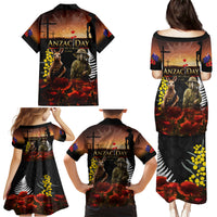 New Zealand and Australia ANZAC Day Family Matching Puletasi and Hawaiian Shirt Kiwi Bird and Kangaroo Soldier LT03 - Polynesian Pride