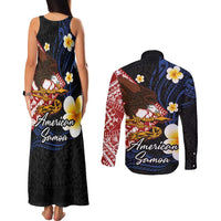 American Samoa Flag Day Couples Matching Tank Maxi Dress and Long Sleeve Button Shirt Polynesian Tatau Art and Plumeria