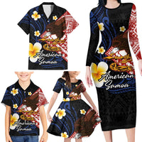 American Samoa Flag Day Family Matching Long Sleeve Bodycon Dress and Hawaiian Shirt Polynesian Tatau Art and Plumeria LT03 - Polynesian Pride