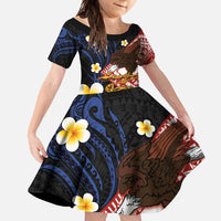 American Samoa Flag Day Family Matching Short Sleeve Bodycon Dress and Hawaiian Shirt Polynesian Tatau Art and Plumeria LT03 Daughter's Dress Black - Polynesian Pride