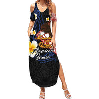 American Samoa Flag Day Family Matching Summer Maxi Dress and Hawaiian Shirt Polynesian Tatau Art and Plumeria LT03 Mom's Dress Black - Polynesian Pride