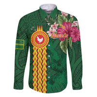 Personalised Manuʻa Islands Family Matching Puletasi and Hawaiian Shirt Polynesian Style with Rooster Tattoo and Tropical Plants LT03 Dad's Shirt - Long Sleeve Green - Polynesian Pride
