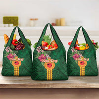 Manuʻa Islands Grocery Bag Polynesian Style with Rooster Tattoo and Tropical Plants