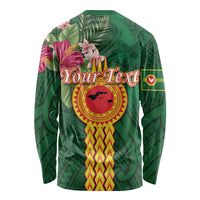 Manuʻa Islands Long Sleeve Shirt Polynesian Style with Rooster Tattoo and Tropical Plants