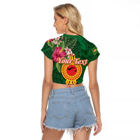 Manuʻa Islands Raglan Cropped T Shirt Polynesian Style with Rooster Tattoo and Tropical Plants