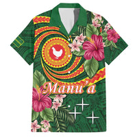 Personalised Manuʻa Islands Family Matching Short Sleeve Bodycon Dress and Hawaiian Shirt Polynesian Art Tattoo Style and Tropical Plants LT03 Dad's Shirt - Short Sleeve Green - Polynesian Pride