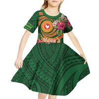 Manuʻa Islands Kid Short Sleeve Dress Polynesian Art Tattoo Style and Tropical Plants