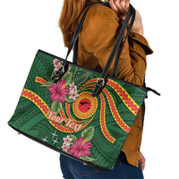 Manuʻa Islands Leather Tote Bag Polynesian Art Tattoo Style and Tropical Plants