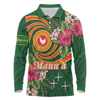 Manuʻa Islands Long Sleeve Polo Shirt Polynesian Art Tattoo Style and Tropical Plants