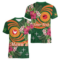Manuʻa Islands Women V-Neck T-Shirt Polynesian Art Tattoo Style and Tropical Plants