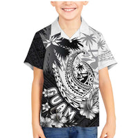 Hafa Adai Guam Family Matching Mermaid Dress and Hawaiian Shirt Polynesian Palm Tree Tattoo Hibiscus and Plumeria Art LT03 Son's Shirt Black - Polynesian Pride