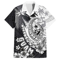 Hafa Adai Guam Family Matching Short Sleeve Bodycon Dress and Hawaiian Shirt Polynesian Palm Tree Tattoo Hibiscus and Plumeria Art LT03 Dad's Shirt - Short Sleeve Black - Polynesian Pride