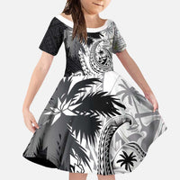 Hafa Adai Guam Family Matching Tank Maxi Dress and Hawaiian Shirt Polynesian Palm Tree Tattoo Hibiscus and Plumeria Art LT03 Daughter's Dress Black - Polynesian Pride