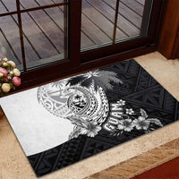 Hafa Adai Guam Rubber Doormat Polynesian Palm Tree Tattoo Hibiscus and Plumeria Art