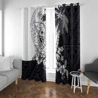 Hafa Adai Guam Window Curtain Polynesian Palm Tree Tattoo Hibiscus and Plumeria Art