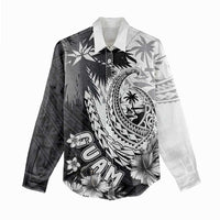 Hafa Adai Guam Women Casual Shirt Polynesian Palm Tree Tattoo Hibiscus and Plumeria Art