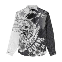 Hafa Adai Guam Women Casual Shirt Polynesian Palm Tree Tattoo Hibiscus and Plumeria Art