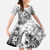Guam-Land of the Chamorro Family Matching Off Shoulder Maxi Dress and Hawaiian Shirt Polynesian Tattoo Style Hibiscus and Plumeria Art LT03 Daughter's Dress Black - Polynesian Pride