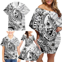 Guam-Land of the Chamorro Family Matching Off Shoulder Short Dress and Hawaiian Shirt Polynesian Tattoo Style Hibiscus and Plumeria Art LT03 - Polynesian Pride