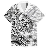 Guam-Land of the Chamorro Family Matching Off Shoulder Short Dress and Hawaiian Shirt Polynesian Tattoo Style Hibiscus and Plumeria Art LT03 Dad's Shirt - Short Sleeve Black - Polynesian Pride