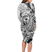 Guam-Land of the Chamorro Long Sleeve Bodycon Dress Polynesian Tattoo Style Hibiscus and Plumeria Art LT03 - Polynesian Pride