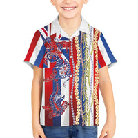 Hawaiian Sea Animals Family Matching Off The Shoulder Long Sleeve Dress and Hawaiian Shirt with Lei and Flag Style LT03 Son's Shirt Multicolor - Polynesian Pride