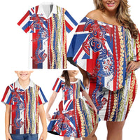 Hawaiian Sea Animals Family Matching Off Shoulder Short Dress and Hawaiian Shirt with Lei and Flag Style LT03 - Polynesian Pride