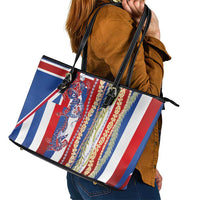 Hawaiian Sea Animals Leather Tote Bag with Lei and Flag Style
