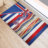 Hawaiian Sea Animals Rubber Doormat with Lei and Flag Style