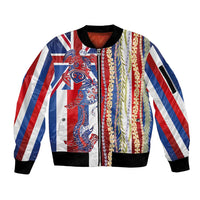 Hawaiian Sea Animals Sleeve Zip Bomber Jacket with Lei and Flag Style