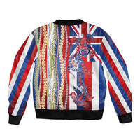 Hawaiian Sea Animals Sleeve Zip Bomber Jacket with Lei and Flag Style