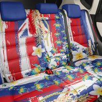 Hawaiian Sea Turtles and Plumeria Back Car Seat Cover with Lei and Flag Grunge Style
