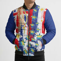 Hawaiian Sea Turtles and Plumeria Bomber Puffer Jacket with Lei and Flag Grunge Style