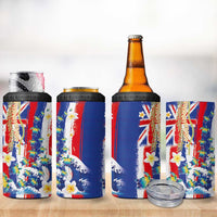 Hawaiian Sea Turtles and Plumeria 4 in 1 Can Cooler Tumbler with Lei and Flag Grunge Style LT03 - Polynesian Pride