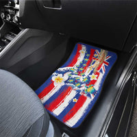 Hawaiian Sea Turtles and Plumeria Car Mats with Lei and Flag Grunge Style