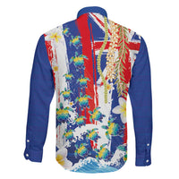 Hawaiian Sea Turtles and Plumeria Family Matching Puletasi and Hawaiian Shirt with Lei and Flag Grunge Style LT03 - Polynesian Pride