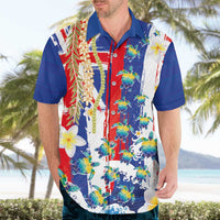 Hawaiian Sea Turtles and Plumeria Hawaiian Shirt with Lei and Flag Grunge Style