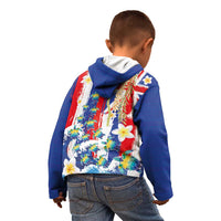 Hawaiian Sea Turtles and Plumeria Kid Hoodie with Lei and Flag Grunge Style