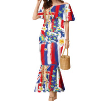 Hawaiian Sea Turtles and Plumeria Mermaid Dress with Lei and Flag Grunge Style