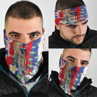 Hawaiian Sea Turtles and Plumeria Neck Gaiter with Lei and Flag Grunge Style